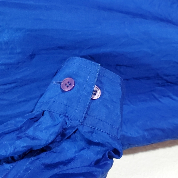 Vintage 90's M 100% Silk Colbalt Royal Blue Button Up Collar Shirt - Picture 5 of 8